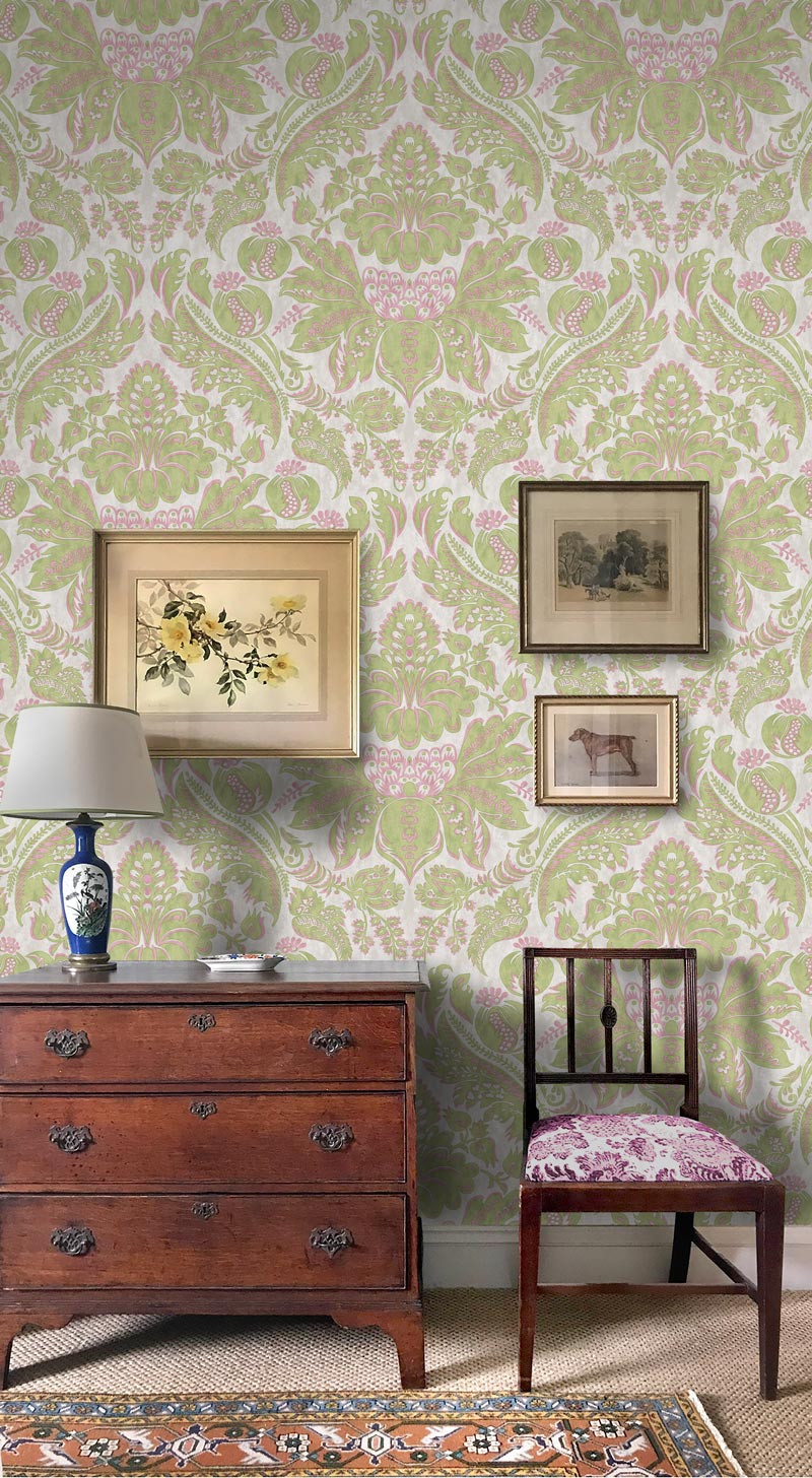 Damaskus Parchment Uncoated Pistachio 2 Wallpaper Sample