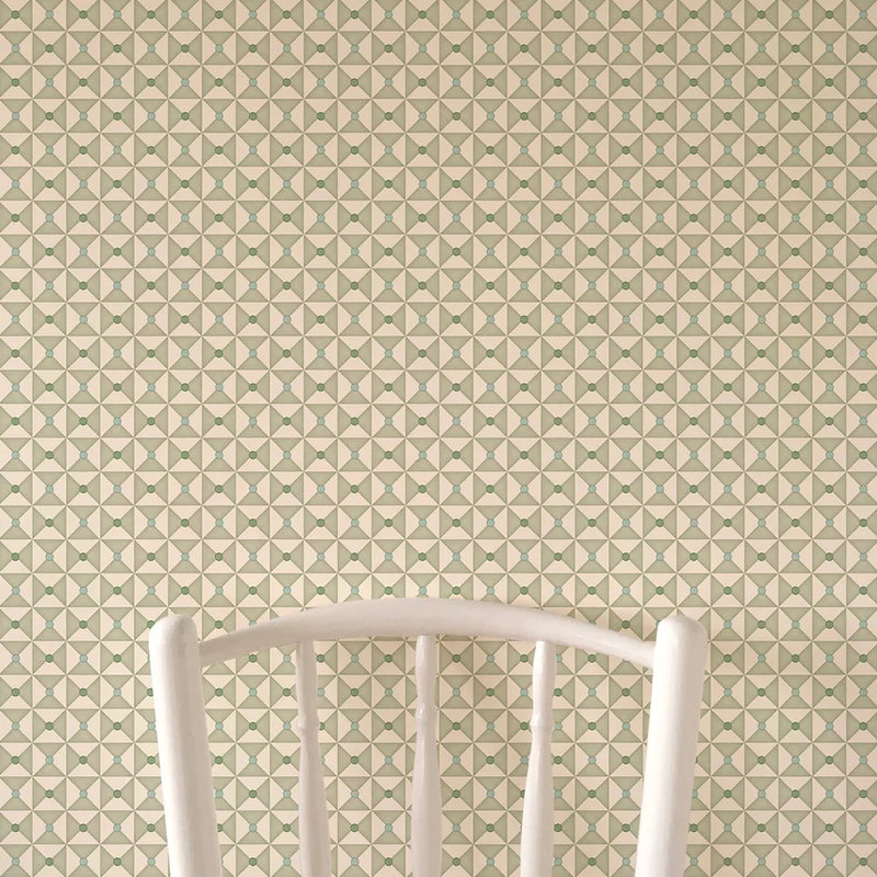 Broken Dishes Serene Green Wallpaper Sample