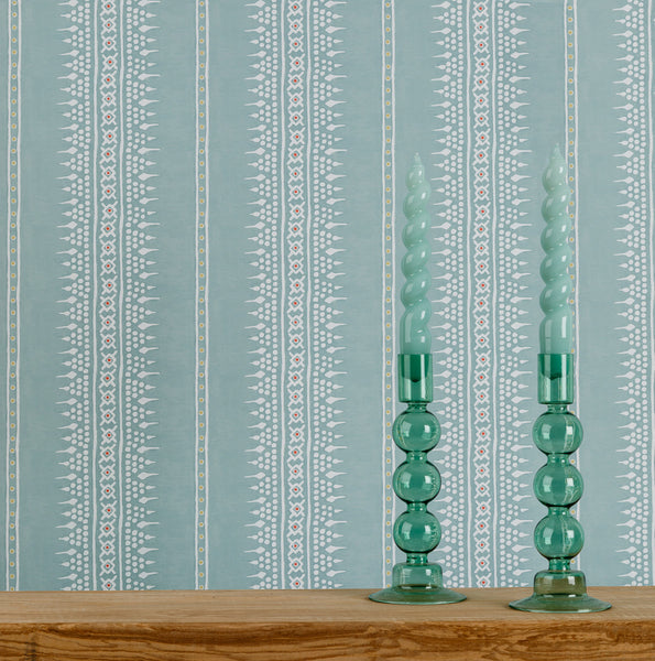 Bela Stripe Teal Wallpaper Sample