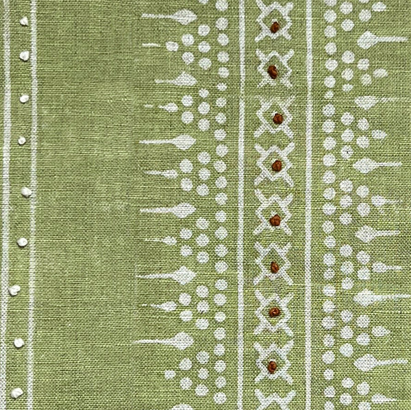 Bela Stripe Olive Green Embroidered Fabric Sample