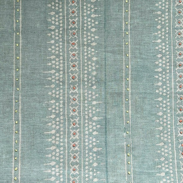 Bela Stripe Teal Embroidered Fabric Sample