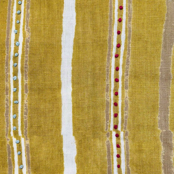 Dabu Stripe Mustard Green Embroidered Fabric Sample