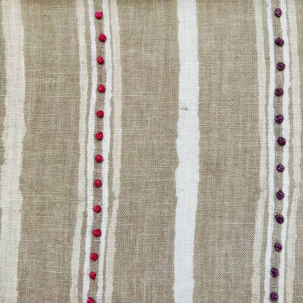 Dabu Stripe Natural Embroidered Fabric Sample