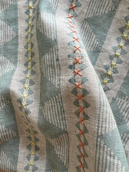 Una Teal Embroidered Fabric Sample