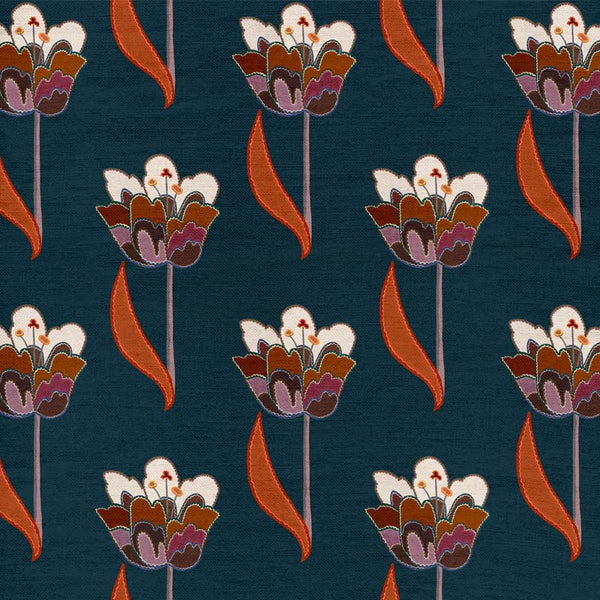 Tulips Navy Blue Fabric Sample