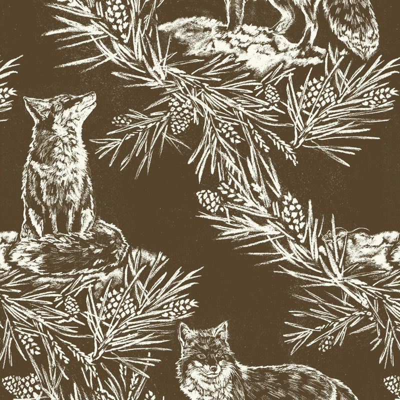 Fox in The Snow Umber Wallpaper