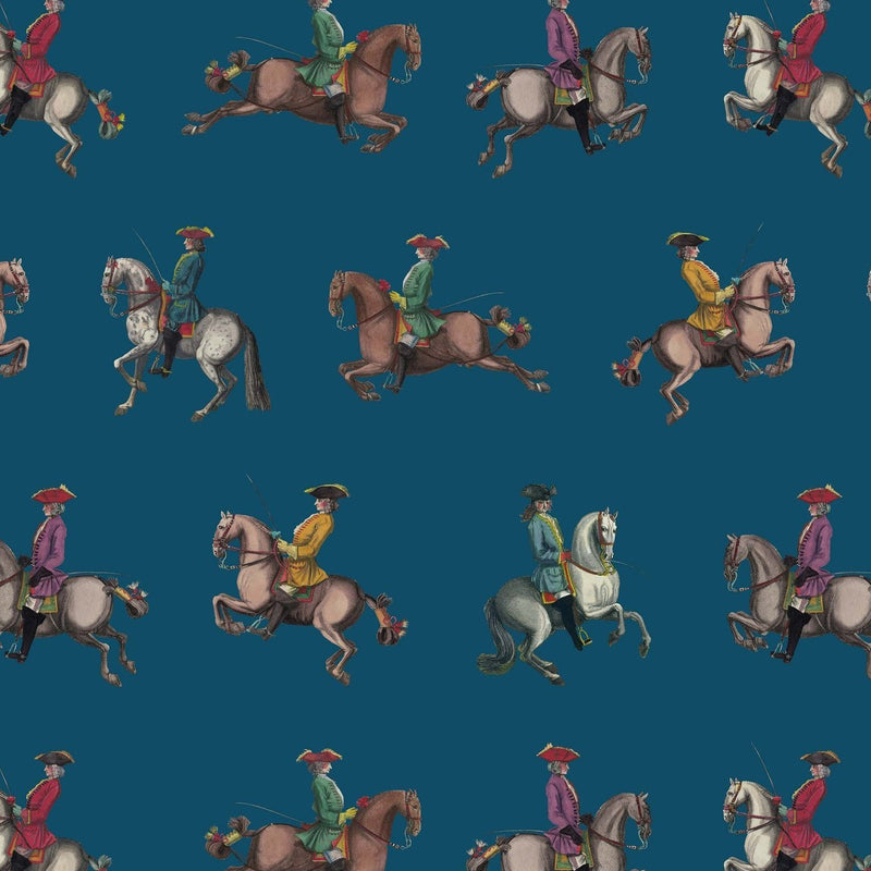 Riding School Petrol Blue Wallpaper Sample